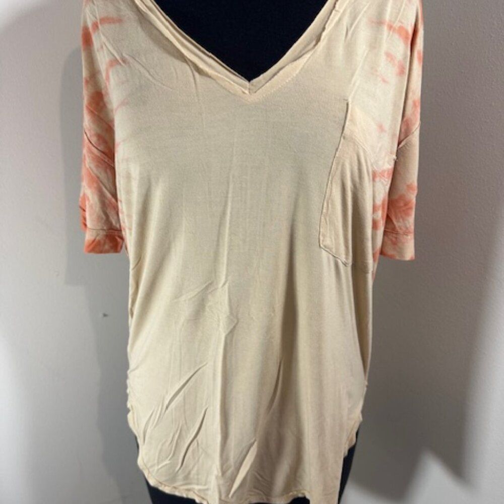 L Love Cream / Peach Tie Dye V Neck Top 8334 Small